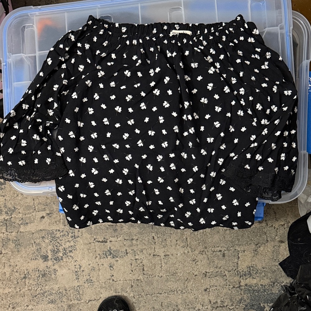 Abercrombie Kids Black Top with White Floral Design